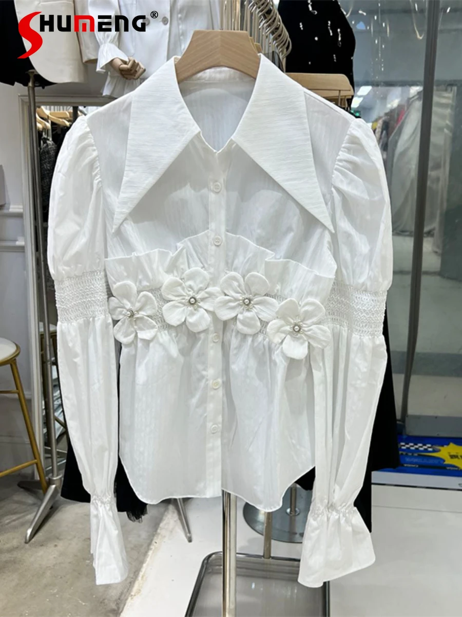 

Female 2022 Autumn New French Style Fashion Sweet Chic Busas Women's Elegant Simple Solid Color Long Sleeve Flower Shirt Top