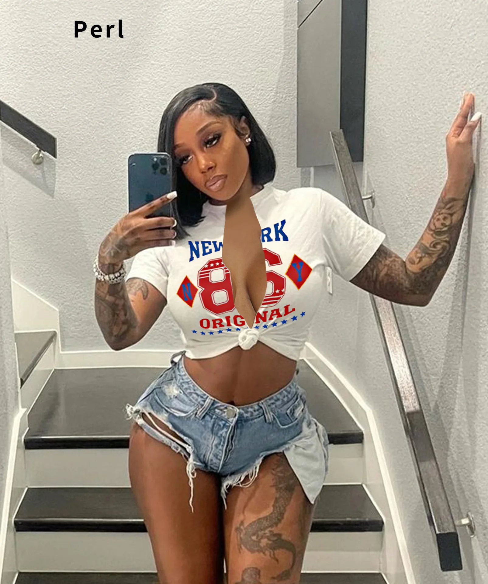 

Perl Letter and Figure Short Sleeve Crop Top Casual White T-shirt for Women Fashion Summer Tees Thin Ladies Clothing 2022