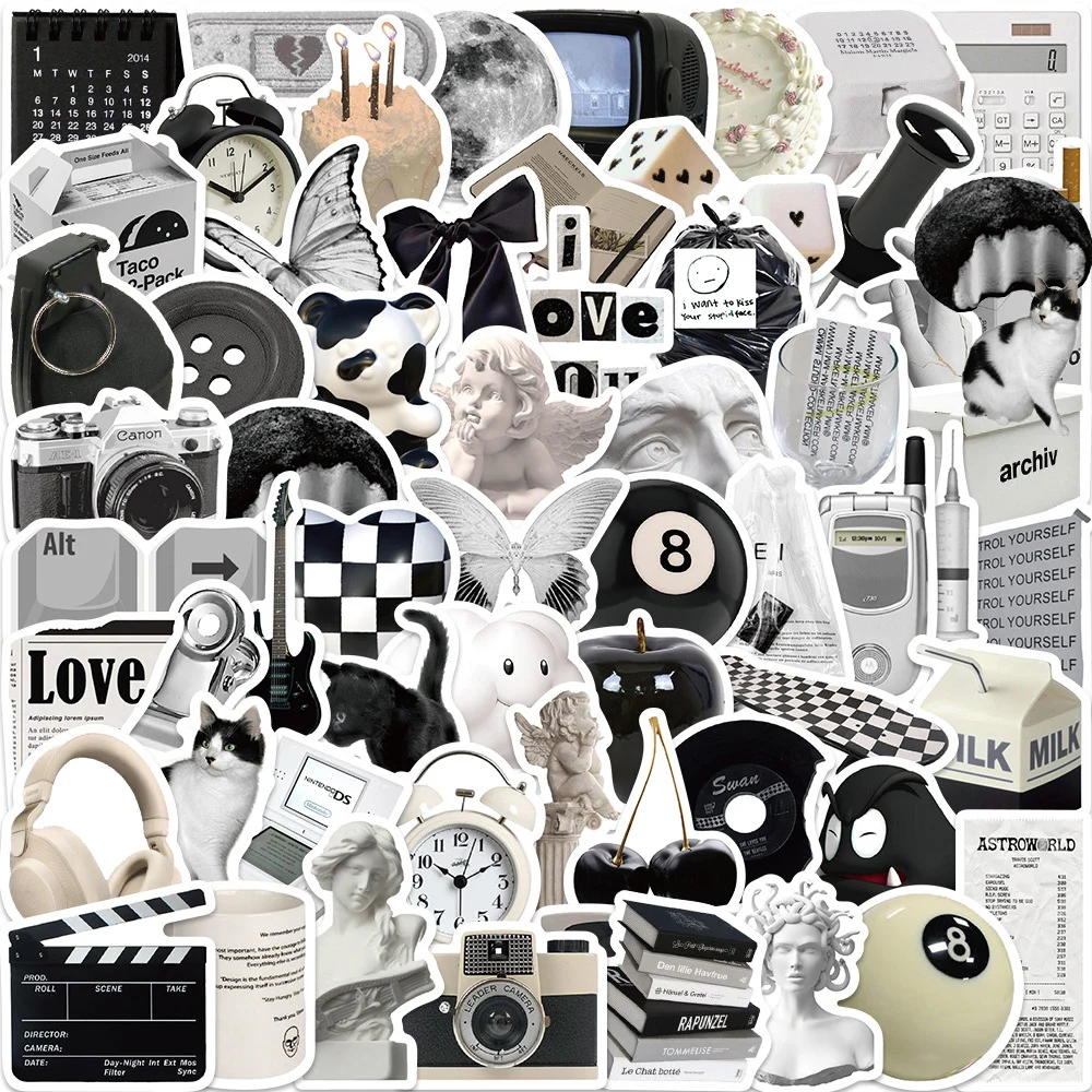 

10/30/61pcs Ins Style Cute Stickers Black White Simple Decals Decoration DIY Phone Notebook Suitcase Laptop Fridge Wall Sticker