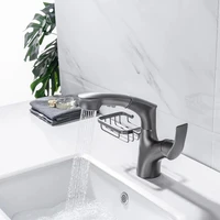grey lifting faucet pull out vegetable sink faucet with shelf hot and cold waterfall faucet mixer tapware water basin sink