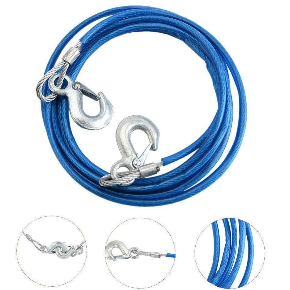 

4 Metre Metal Steel Tow Pull Rope 5 Ton Heavy Duty Wire Car Van Recovery