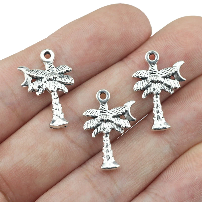 

20Pieces/lot 21.2x14mm Antique Silver Color Coconut Tree Charms DIY Neckalce Handmade Jewelry Craft