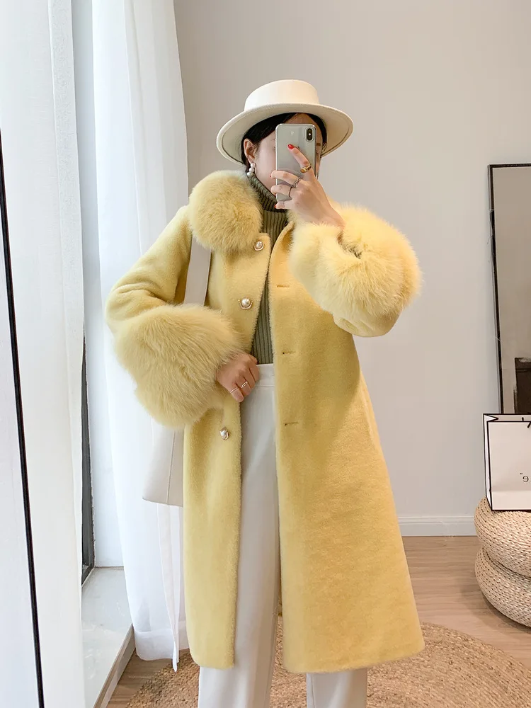 Winter Real Fur Thick Women's mid-length fox fur coat for autumn/Winter 2022 Warm Outwear Woolen Jackets