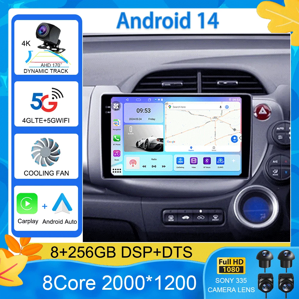 Фото Автомагнитола на Android 14 для Honda Jazz 2 GG 2008 - 2014 Fit 2 GE GP GE 2007 - 2014 RHD плеер мультимедийная Навигация стерео GPS №1