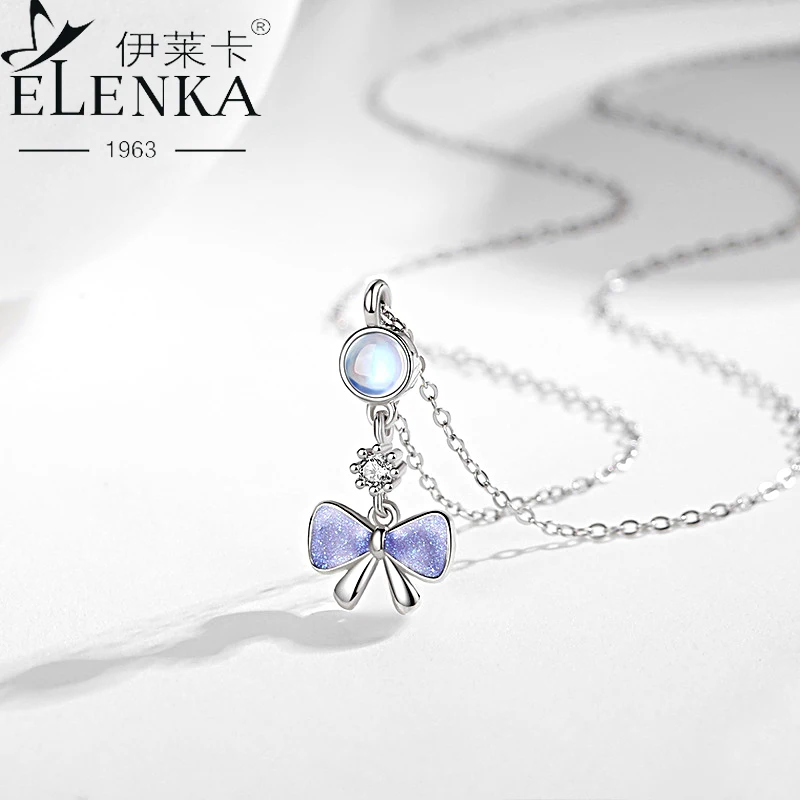 

Bow Sterling Silver 925 Necklace Women Original Design Light Luxury Love Knot Clavicle Chain Dream Moonstone Pendant Necklaces