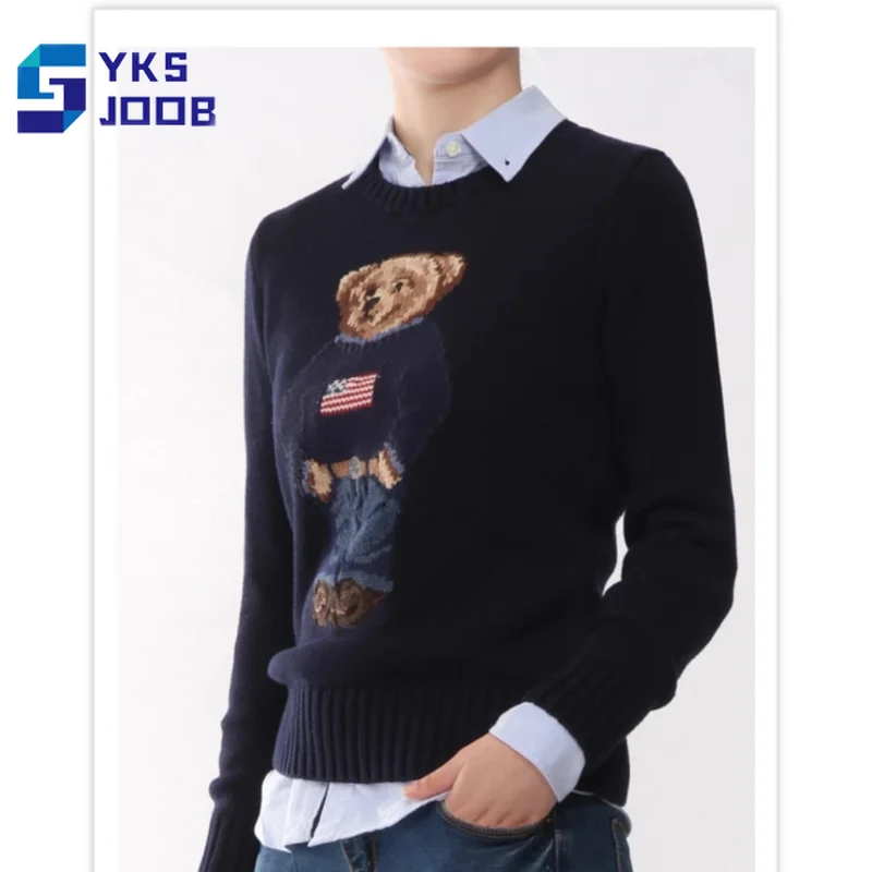 

Свитера с вышивкой мультяшного медведя, кашемировый пуловер унисекс с длинным рукавом, свитер, корейская мода, зимняя трикотажная одежда, топы, женская одежда