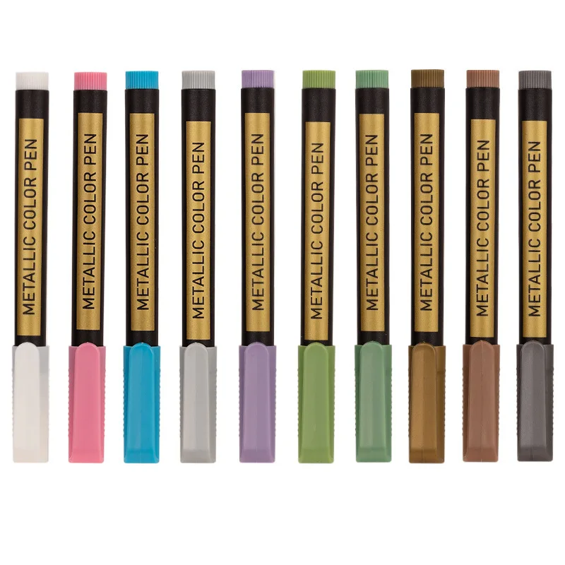

Explosive Water-based Metal Marker Pen Creative Design DIY Album Marker Black Cardboard 10 Color Set