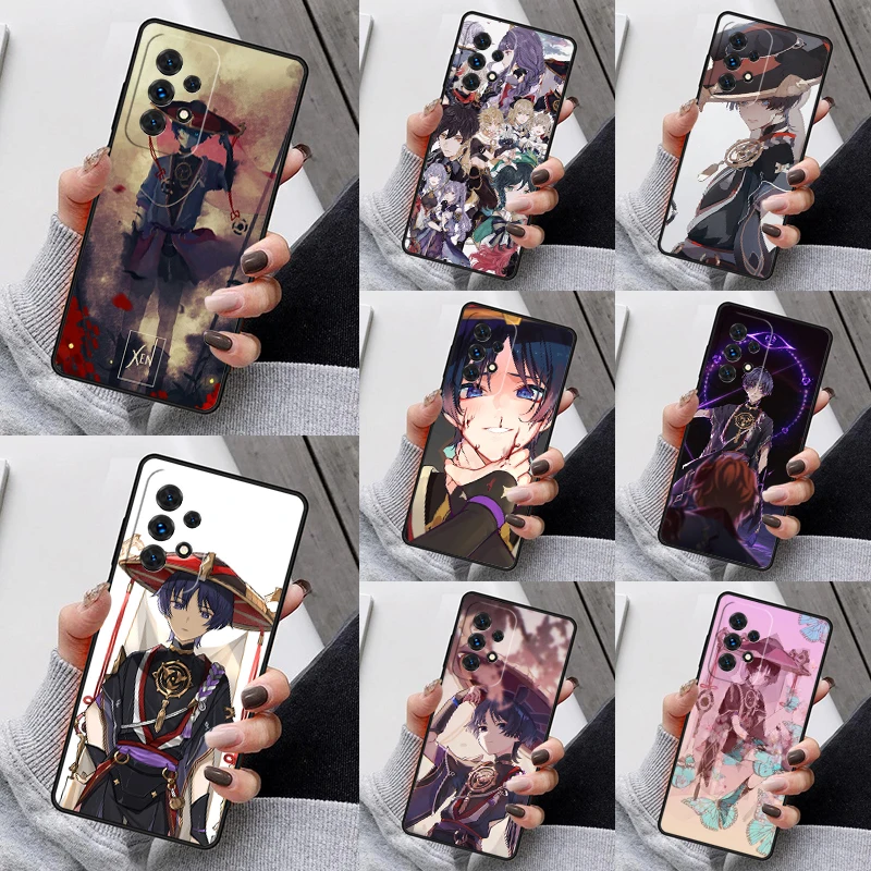 Ударопрочный чехол Scaramouche Genshin для телефона Samsung Galaxy S23 S21 S20 FE S24 S22 Ultra Note20 S10 S9 S8 Plus A40