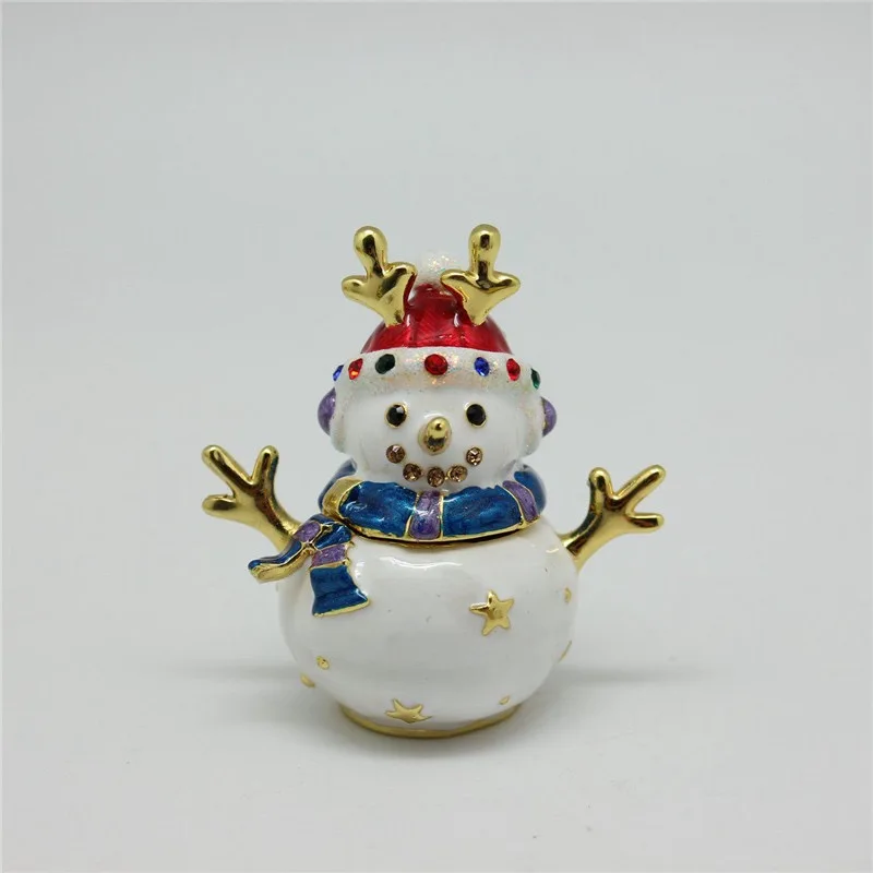 Snowman Jewelry Trinket Boxes Hand Painted Enameled with Shinning Rhinestones, Ring Holder Unique Gift Christmas Decor