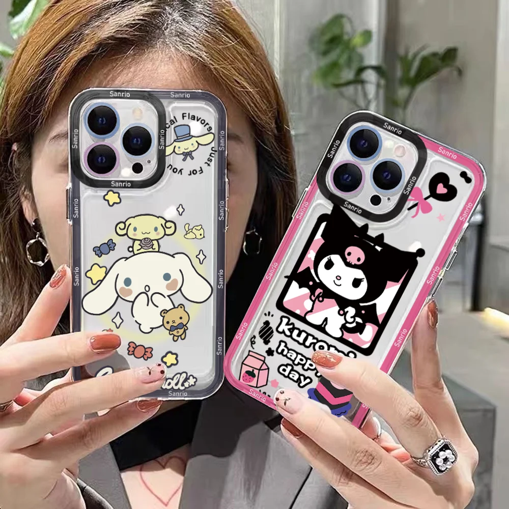 

Sanrio Cinnamoroll Kuromi Phone Case For iPhone 14 13 12 Mini 11 Pro Max XR XS 7 8 SE 2020 Plus Soft Silicone Transparent Cover