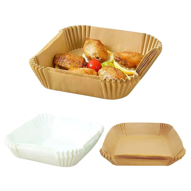 

50Pcs Air Fryer Disposable Paper Liner Non-Stick Mat Steamer Round Paper Baking Mats Kitchen AirFryer Baking Accessories