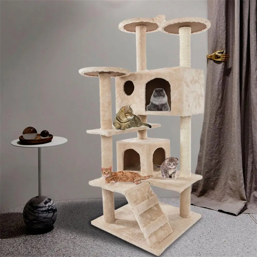 

52 Inch Plush Cat Climb Tree Scratcher Multi-Level Sisal Rope Cat Tower Play House With Cozy Condos For Indoor Cats Accessories