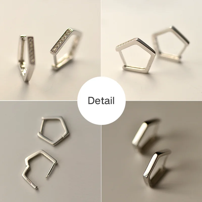 

925silver Korean New Simple Geometry Stud Earrings For Women OL Mini Zircon Silver Color Allergy Free Daily Gift Fashion Jewelry