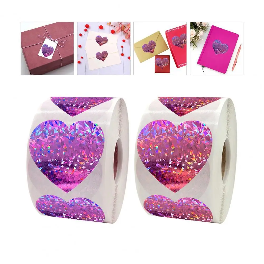 

500 Pieces / Roll Gift Tag Sticker Holographic Laser Heart Sticker Glary Romantic Gift Wrap Tag Logo Laser Valentine's Day