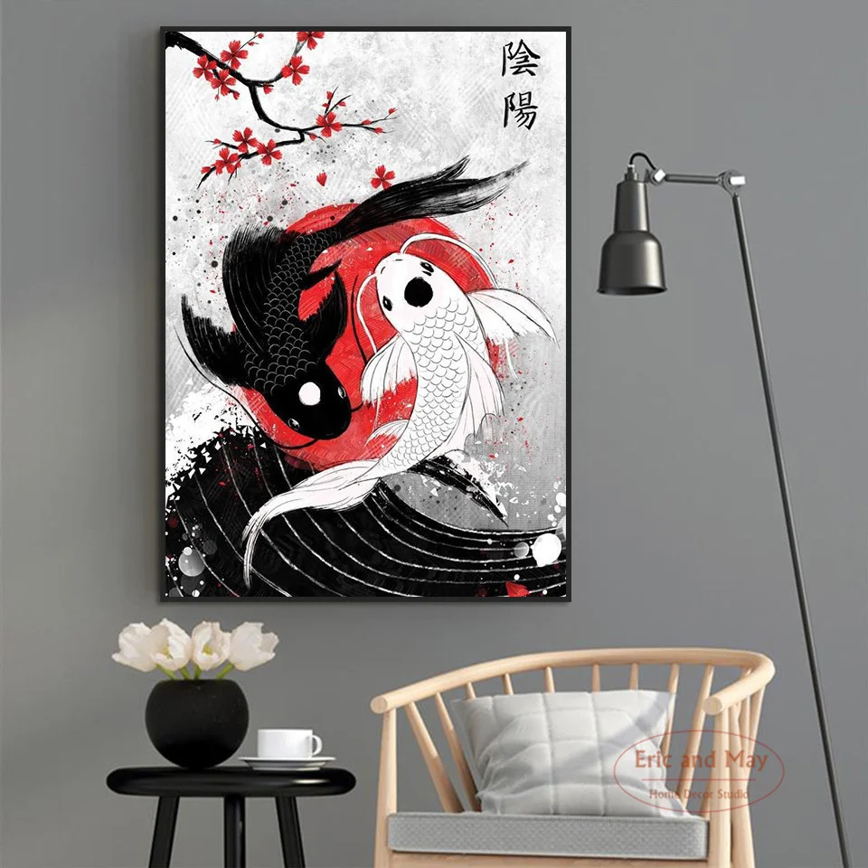 

Современная Картина на холсте Koi Fish Yin Yang, постеры и принты, картины на стену, абстрактный декоративный Декор для дома