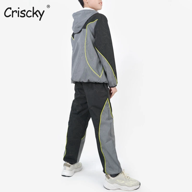 Criscky 2022 New  Boy Girl Luminous Set Fashion Child Casual Hooded Long Sleeve Coats And Pants Set  Kids Fashion Home Suit