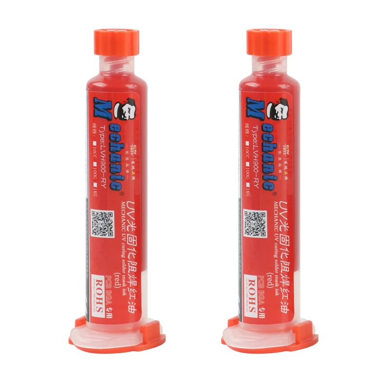 

2 pcs Red UV Curable Solder Mask Solder Protect Paint Welding Fluxes Oil +needles for PCB BGA Circuit board