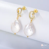 fashion s925 fine silver geometric natural baroque pearl earrings drop earrings for women female ins earrings for gift jewelry