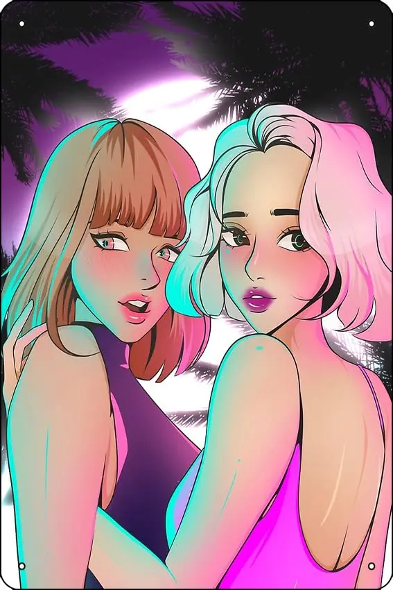 Неоновый солнце Аниме Девушки Юри постер металлический жестяной знак забавное