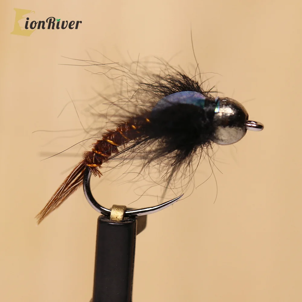 

LIONRIV 6PCS Tungsten Bead Head Caddis Nymph Fly Fishing Fast Sinking Barbless Czech Hook Fly For Trout Fishing Lures12#