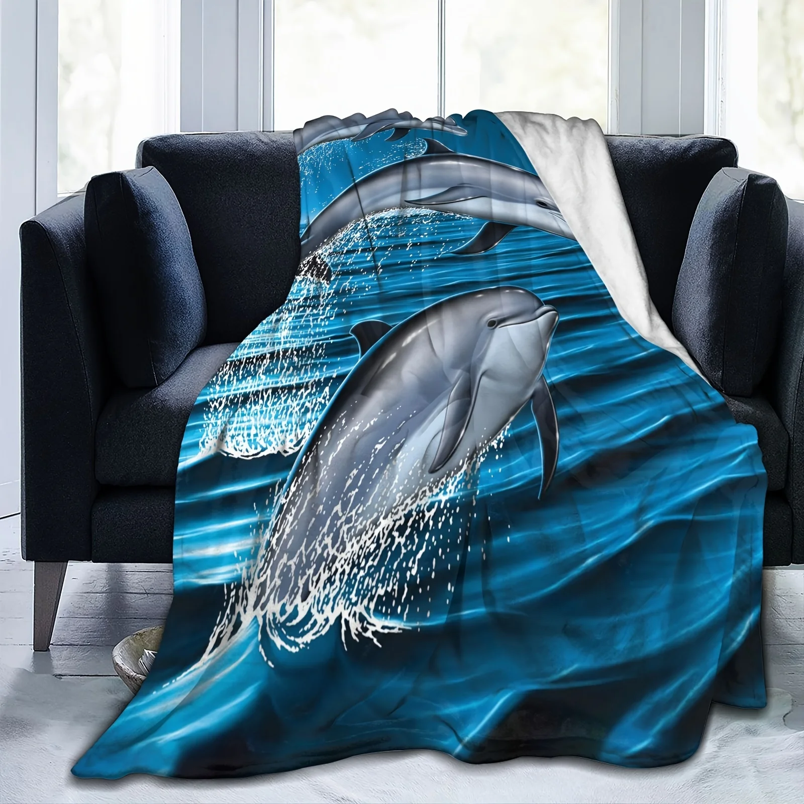 

1pc Dolphin Pattern Throw Blanket, Super Soft Micro Fleece Blanket For Bed Home Sofa