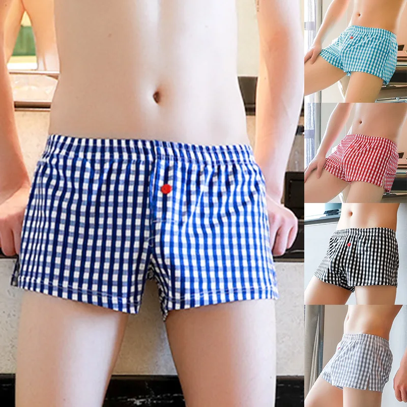 

Summer Men's Underwear Classic Plaid Boxers Shorts Cotton Soft Trunks Loose Men Underpants Homens Cueca Boxer Man Pants