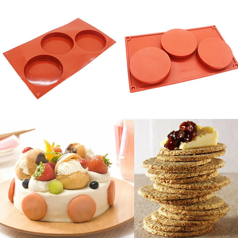 

3-Cavity Large Round Disc Candy Silicone Mold Shallow Cylinder Cake Mold Silicone Classic Collection Mould Shapes