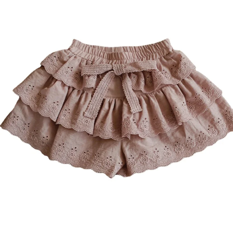 

Hot Summer Casual Shorts New Double Layers Lace Cotton Embroidery Hollow Out Hole Shorts for 1-13Yrs Kids Baby Girls short CL905