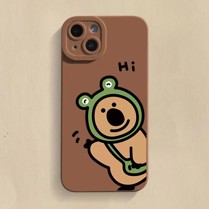 

Hi Frog Bear Apple 14pro Phone Case For Iphone13 12 11 Xr 6plus 78p Se3 Girls Cartoon Cute Animal Silicone Drop-proof Phone Case