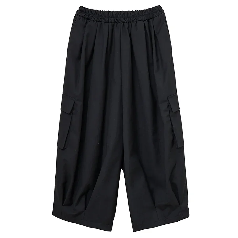 Женские широкие длинные брюки с высокой эластичной резинкой на талии и карманами