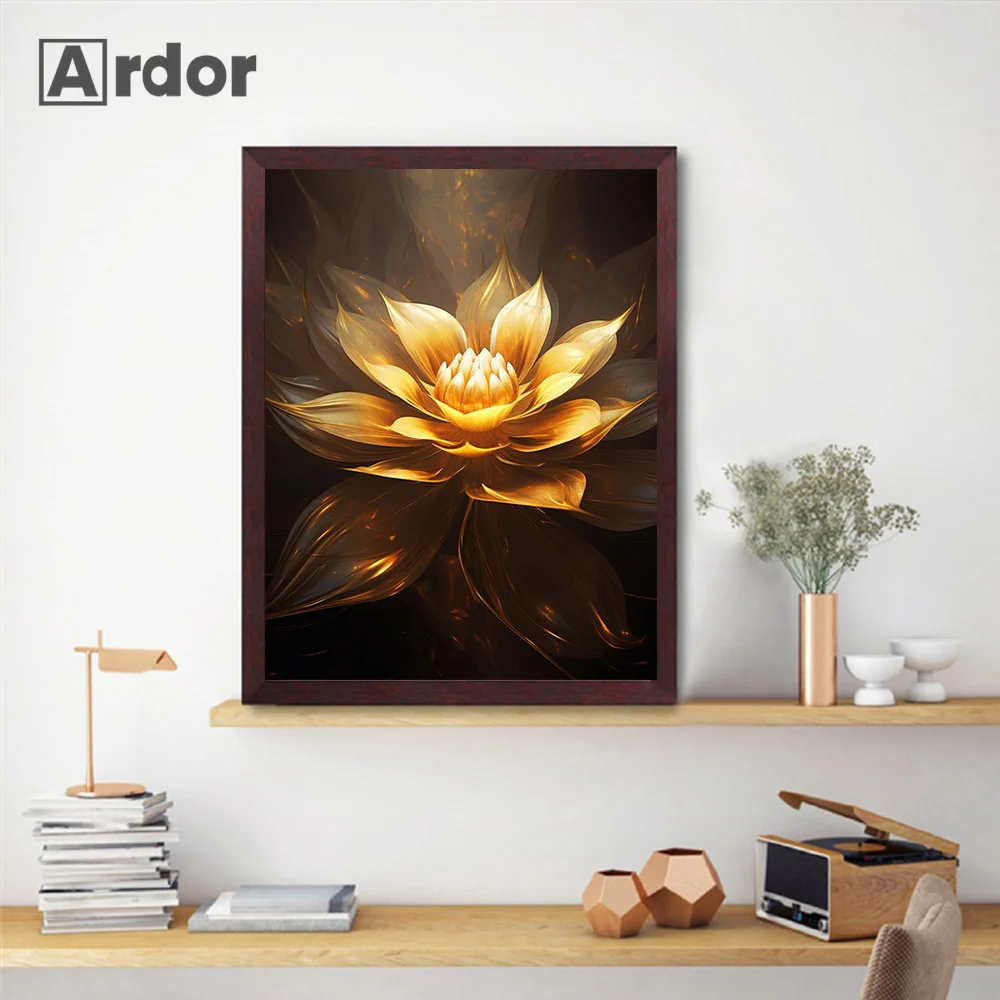 Золотые черные золотые листья желтые цветы Современная картина маслом искусство