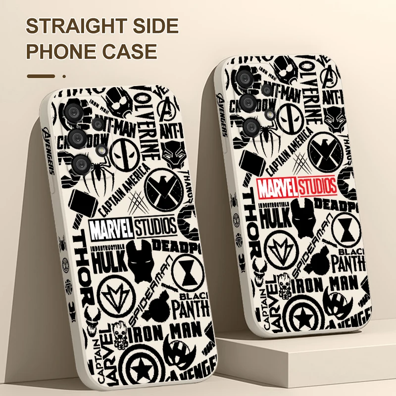 

Marvel Avengers Comics Logo For Samsung A73 A53 A33 A52 A32 A71 A51 A21S A03S A50 A30 5G Phone Case Liquid Left Rope Cover