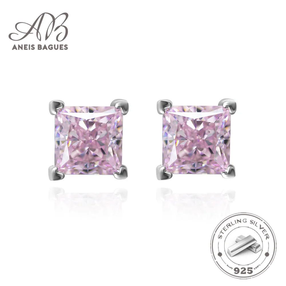 

Женские квадратные сережки-гвоздики Aneis, из серебра 925 пробы с розовыми камнями, со сверкающими высокоуглеродистыми бриллиантами, ювелирные украшения