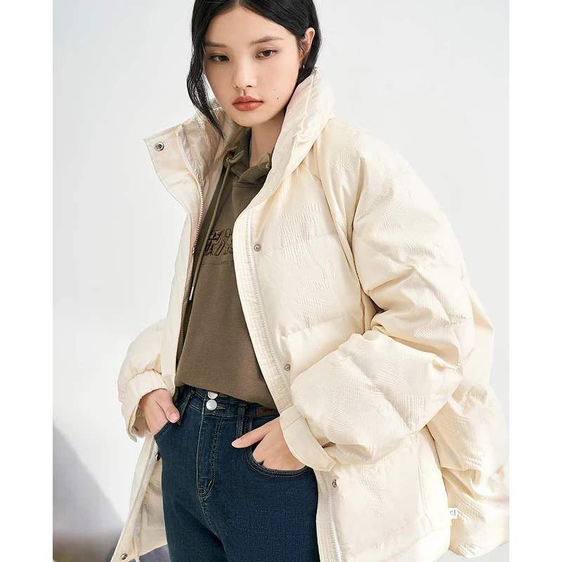 Toyouth Women Thick Down Jacket 2022 Winter Stand Collar White Duck Down Warm Windproof Coat Beige Green Casual Chic Outwear