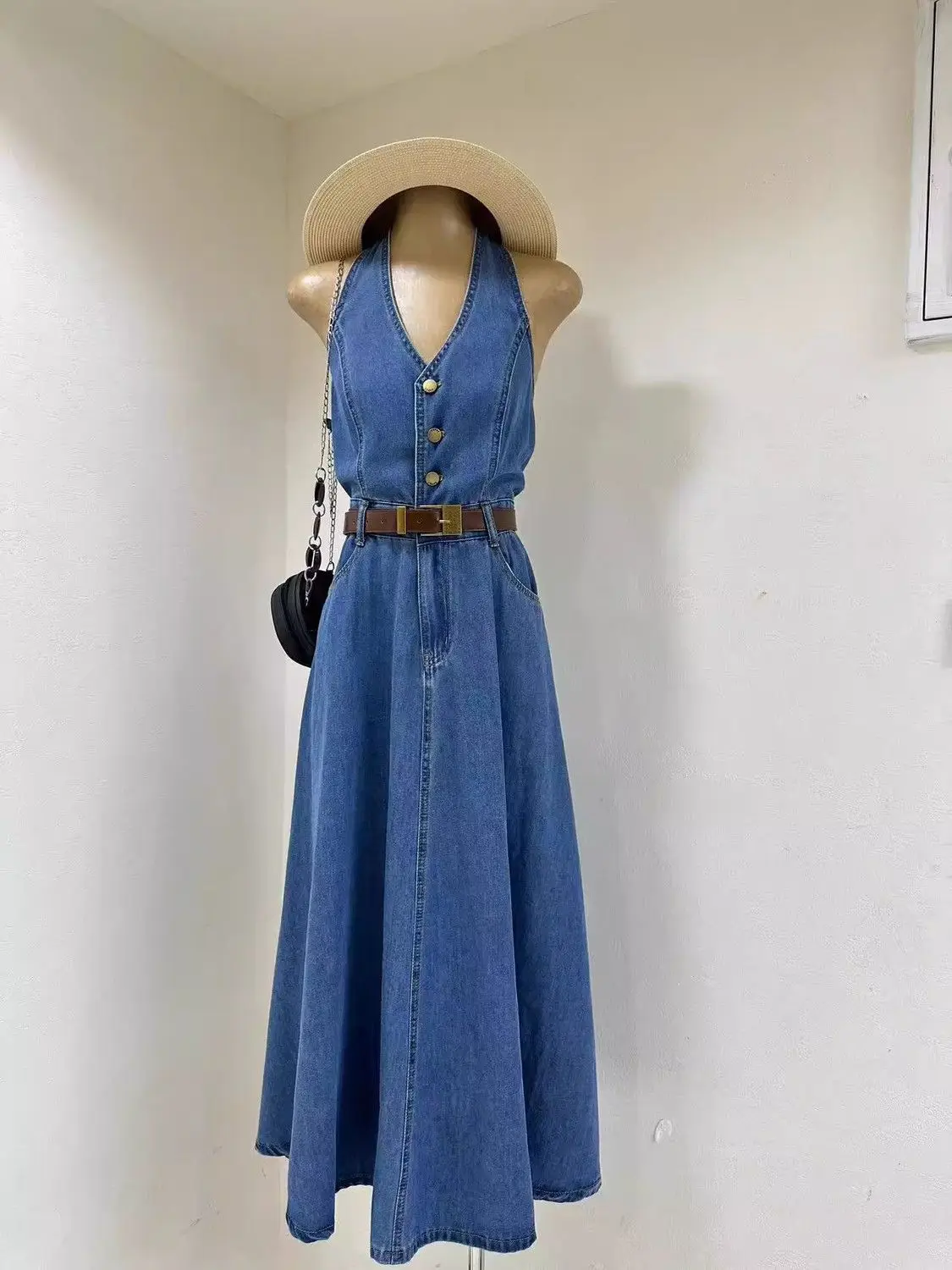 Женское джинсовое платье в стиле ретро приталенное Ковбойское с