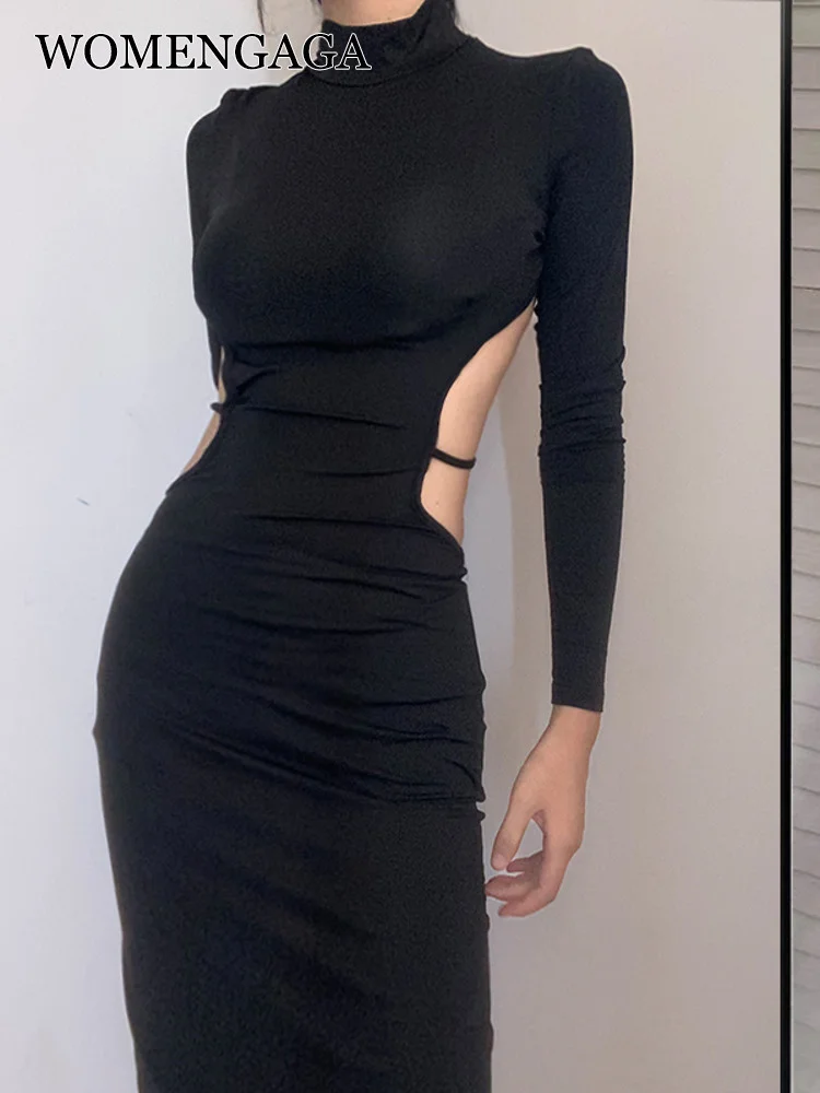 

Spice TVVOVVIN Girl Sexy Slim Long Maxi Dress Hgih Waist Backless Long Sleeve Stand Collar Tight Slim Autumn Basics Robe JLIT