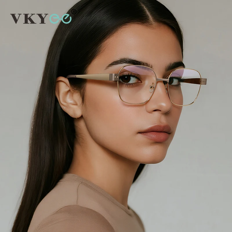 Фото VICKY модные новые многоугольные квадратные оправы металлические очки для чтения с защитой от синего света женские очки для близорукости по индивидуальному заказу PFD3172 №1