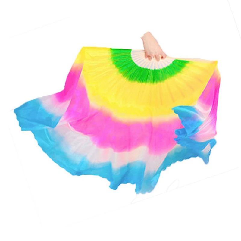 

Reusable Professional Lengthening Rainbow Silk Fans Dance Fan Party Foldable Handheld Bamboo Fan Home Decoration