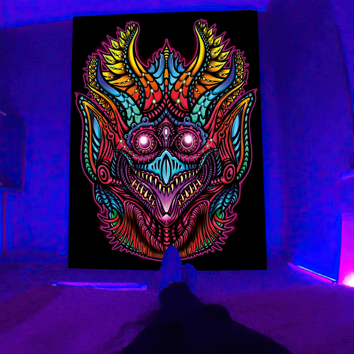 Черный цвет искусственный гобелен уф-реактивная психоделическая настенная