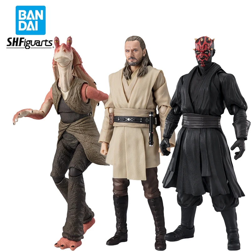 В наличии Оригинальные куклы S.H.Figuarts Jar Binks &amp Darth Maul Qui-Gon Jinn Star Wars The Phantom Menace Anime Figure