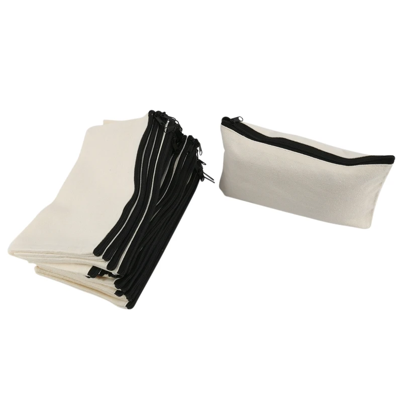 

40 Pcs Canvas Pencil Pouch Zipper Makeup Bags Blank Craft DIY Bags Multipurpose Toiletry Stationary Storage Bags
