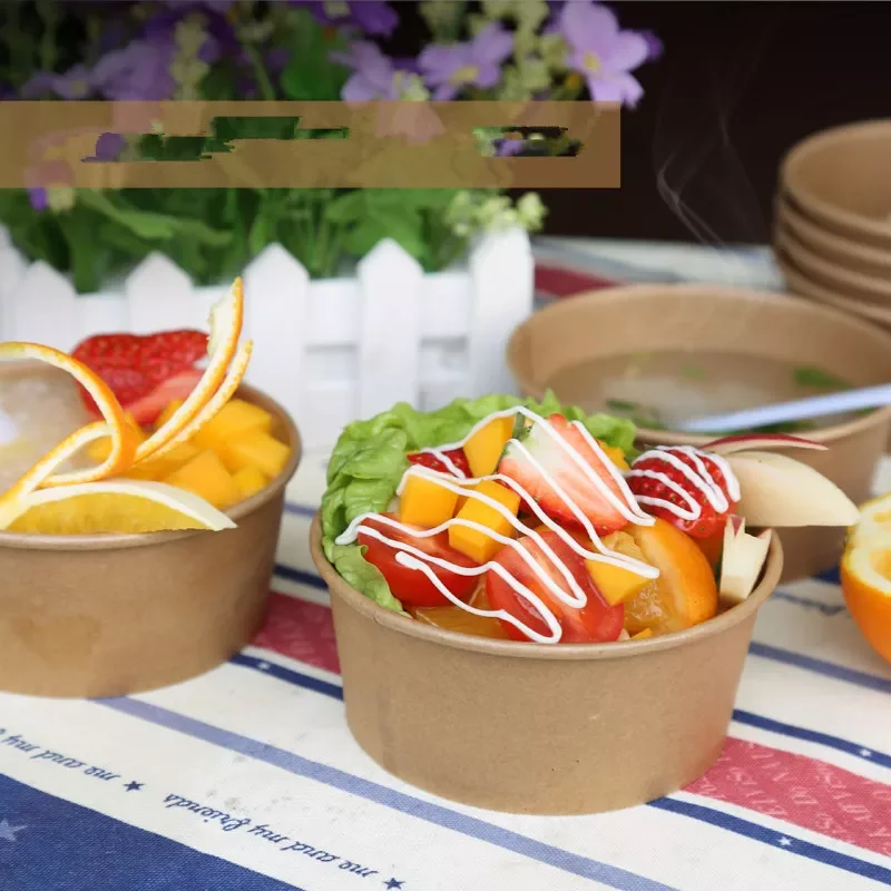 

100pcs/pack 9/16oz Round Disposable Paper Bowl Fruit Bowl Takeaway Food Package Kraft Paper Bowl