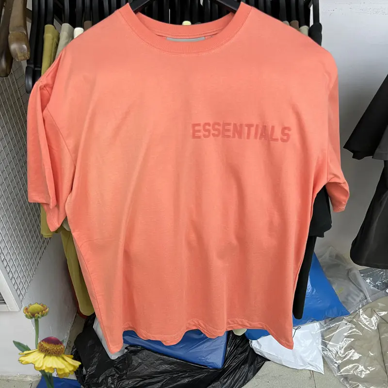 

Real Photo LEE FOG Essentials T-shirts Letter Print Flocking Short Sleeve ESSENTIALS Top Tee One Day Shipped Out