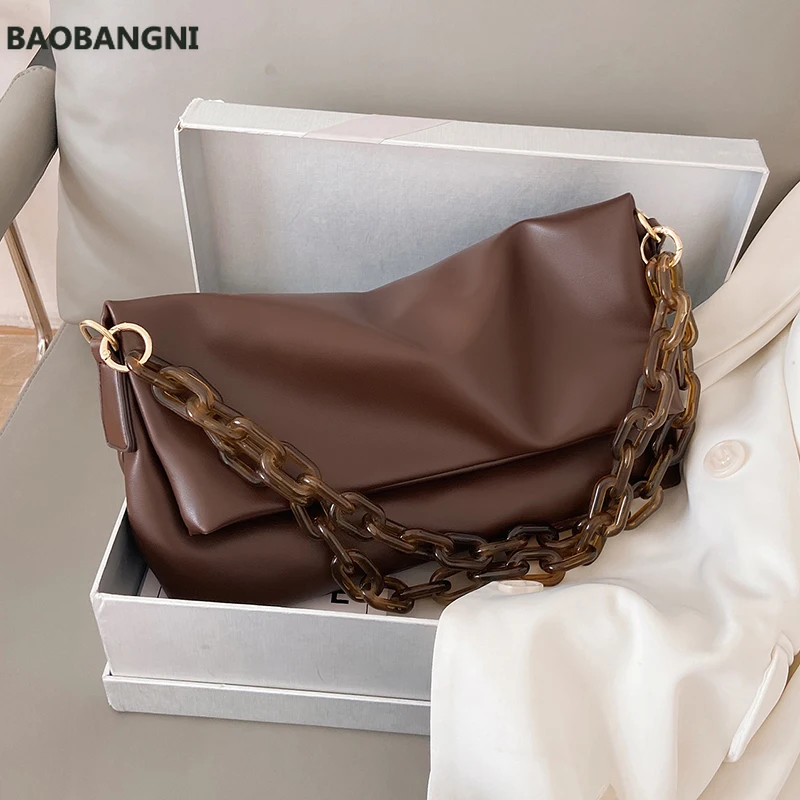 

Thick Chain PU Leather Shoulder Bags for Women 2021 Crossbody Handbags and Purses Female Travel Luxury Trending Cross Body Bag