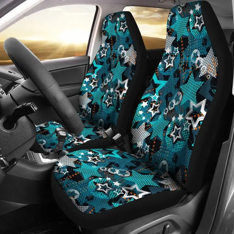 

Turquoise Stars Abstract Art Car Seat Covers Pair, 2 Front Seat Covers, Car Seat Protector, Car Accessories