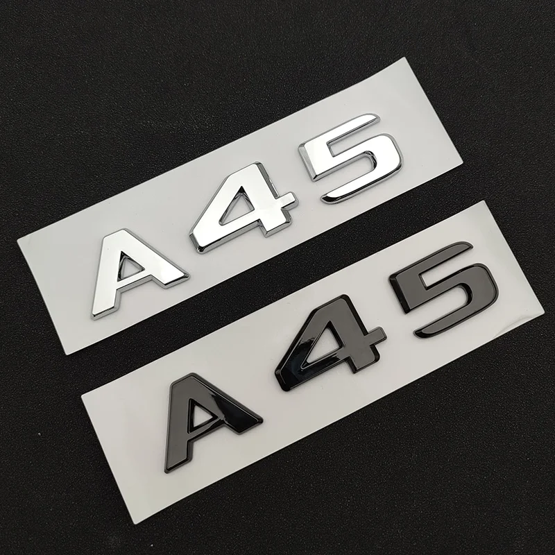 

3D ABS хромированный серебристый черный значок для заднего багажника автомобиля Наклейка буквы наклейка эмблема 45 логотип для Mercedes A45 AMG W177 ак...