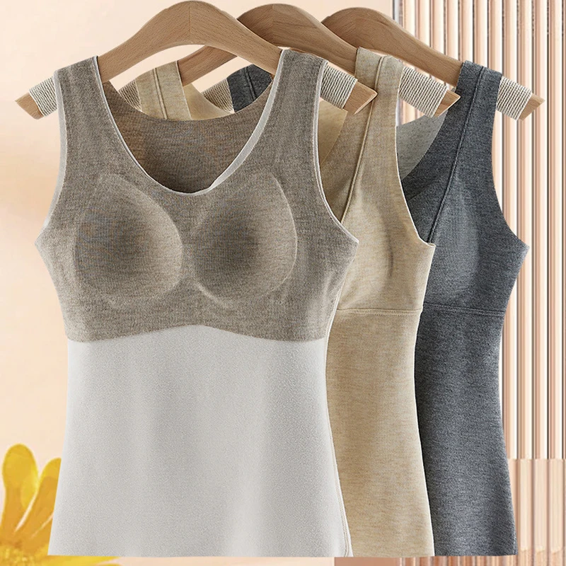 Women's Thermal Underwear Fleece Top Woman Winter Vest 1PC Thermo Lingerie Seamless Push Up Padded Bra High Elasticity Intimate