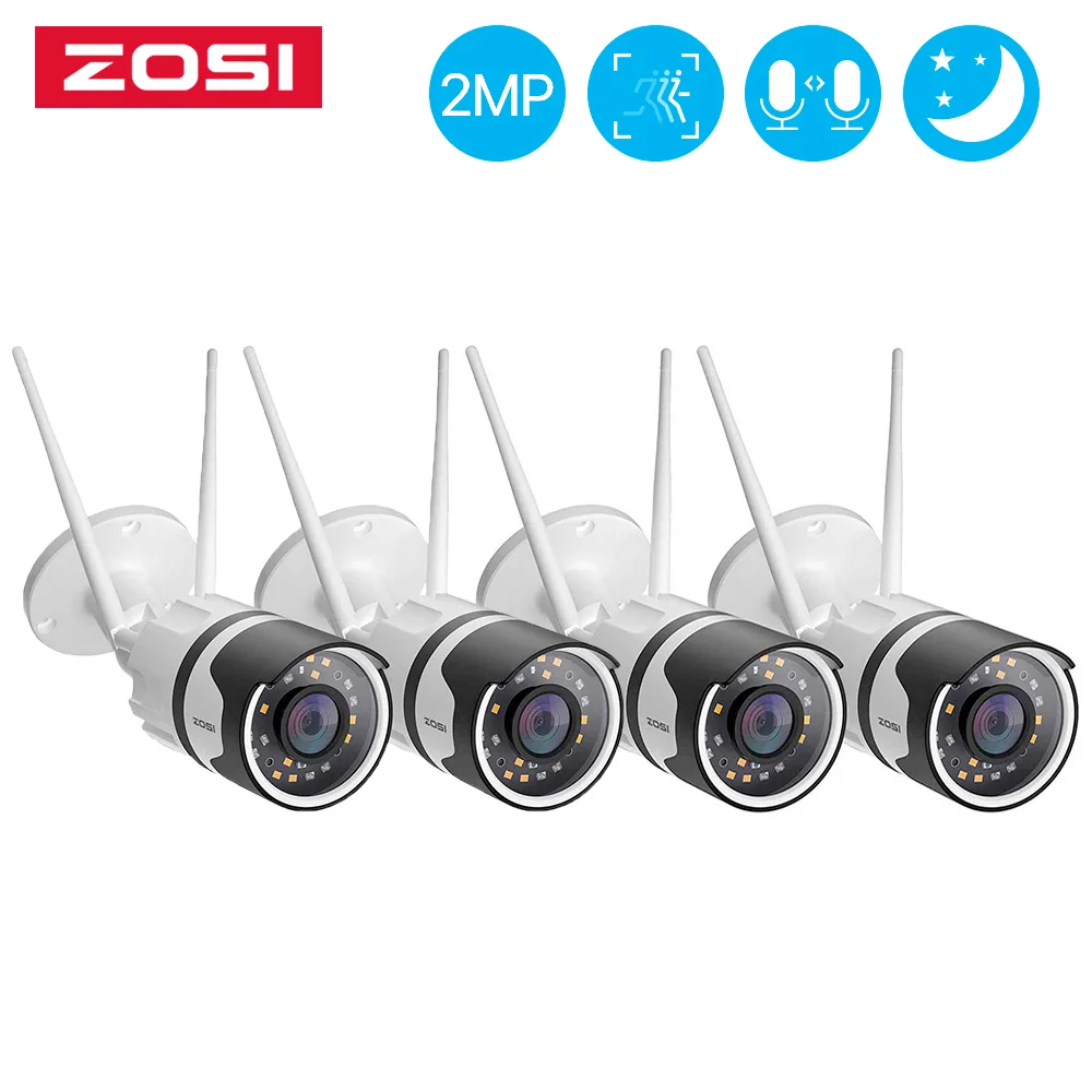 

ZOSI C190 4pack H.265+ 1080P WiFi Security Camera,Two-Way Audio, IP67 Waterproof, 80ft Color Night Vision, AI Human Detection
