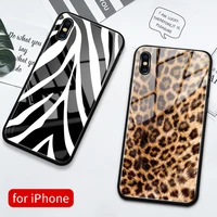 zebra tiger leopard skin tempered glass phone case for iphone 13 12 11 pro xs max mini x xr 7 8 6s plus 5 5s se 2020 back cover