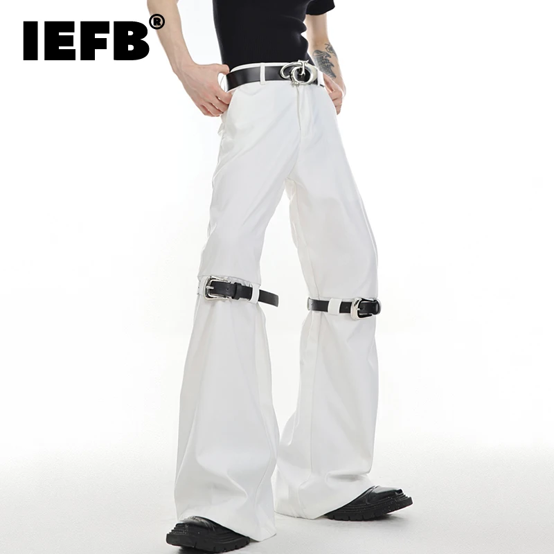 

IEFB High Street Men's Suit Pants Niche Belt Splicing Design Casual Micro Flare Pants Metal Button Multiple Wide Trousers 9C672